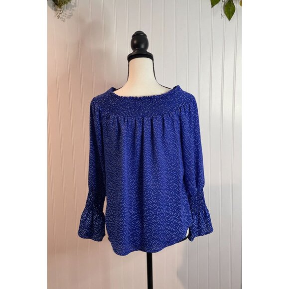 Allison Joy Blue Polka Dot Off-Shoulder Blouse Womens S - Picture 7 of 13